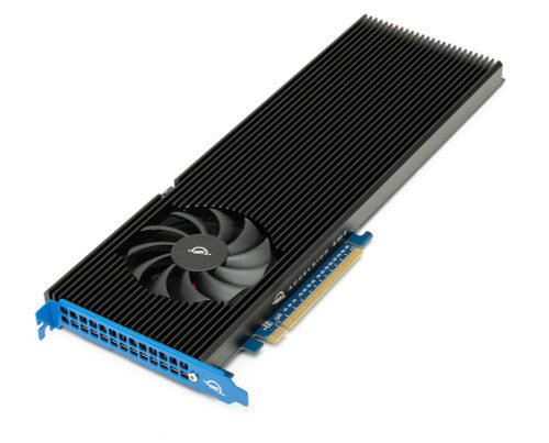 OWC Accelsior 8M2 PCIe 4.0 NVME M.2 SSD adapter card with M.2 NVME SSD installed OWC Accelsior 8M2 PCIe 4.0 NVME M.2 SSD adapter card with M.2 NVME SSD installed